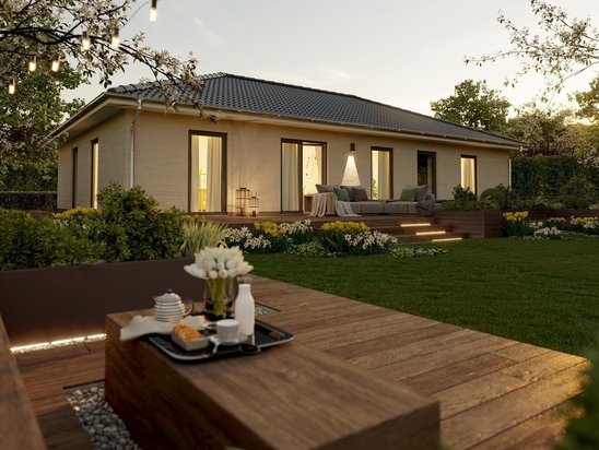 Bungalow 131 mit Terrasse und Garten als Beispiel für komfortables Wohnen auf einer Ebene in Beetzsee