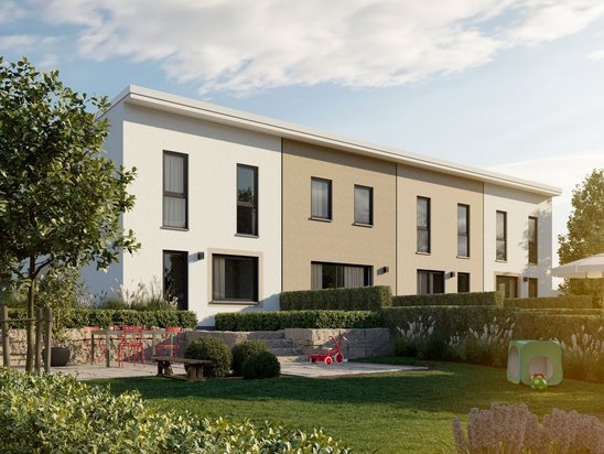 Reihenhaus FürEuch mit moderner Fassade und Garten als Beispiel für verdichtetes Wohnen in Beetzsee